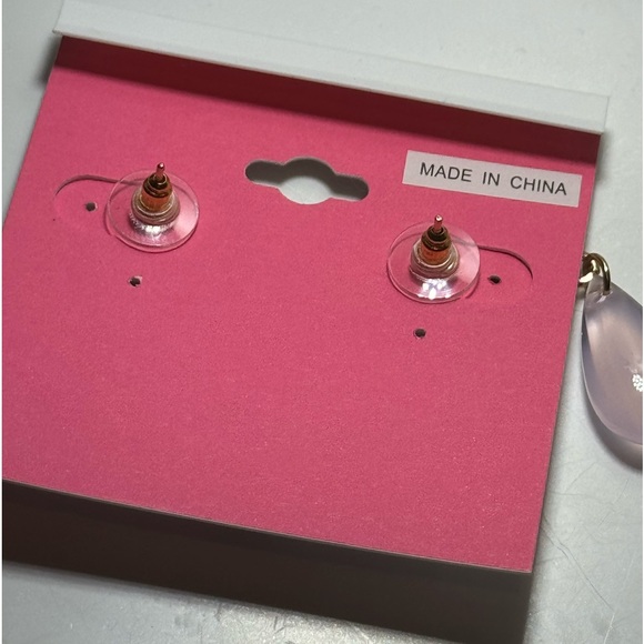 ISAAC MIZRAHI Gold Tone Post Earrings Pave Crystals with Pink Dangling Stone - Picture 5 of 5